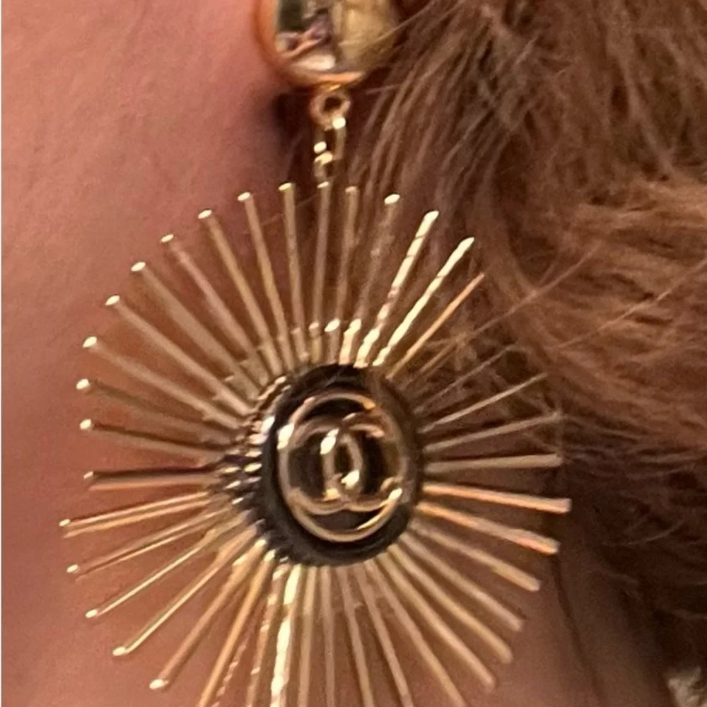 Handmade Gold Sunburst Button Earrings - Picture 2 of 3